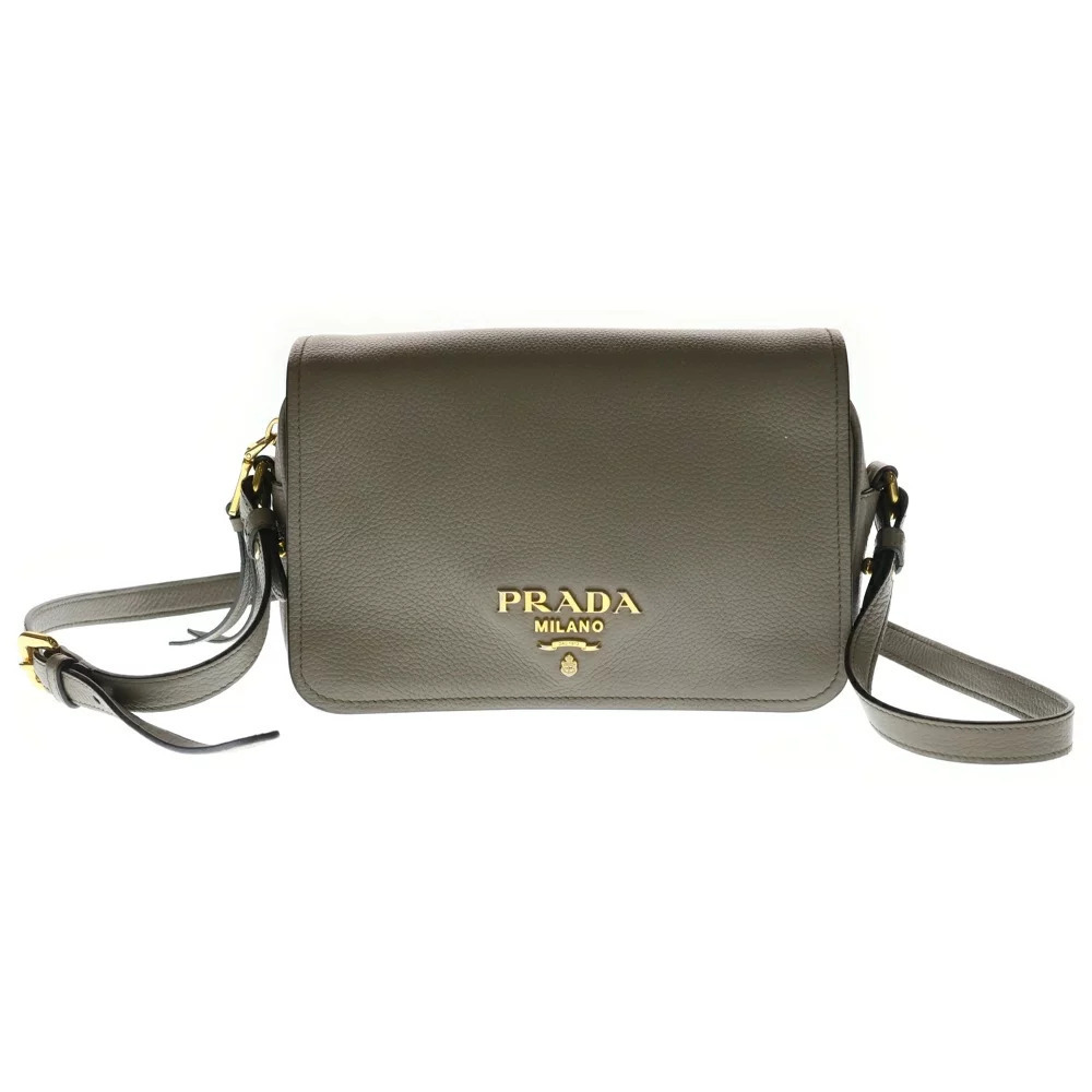 PRADA Vitello Phoenix Shoulder Bag Leather Greige Gray